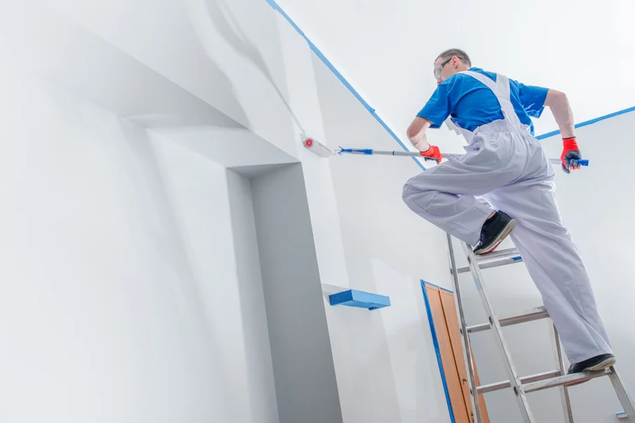 Schilder werkt aan een lichte binnenwand